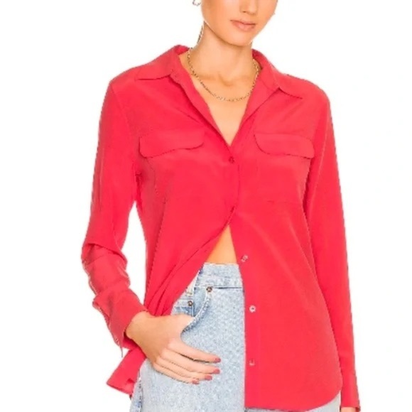 Equipment 100% Silk Red Casual Button Down Shirt - Picture 1 of 4